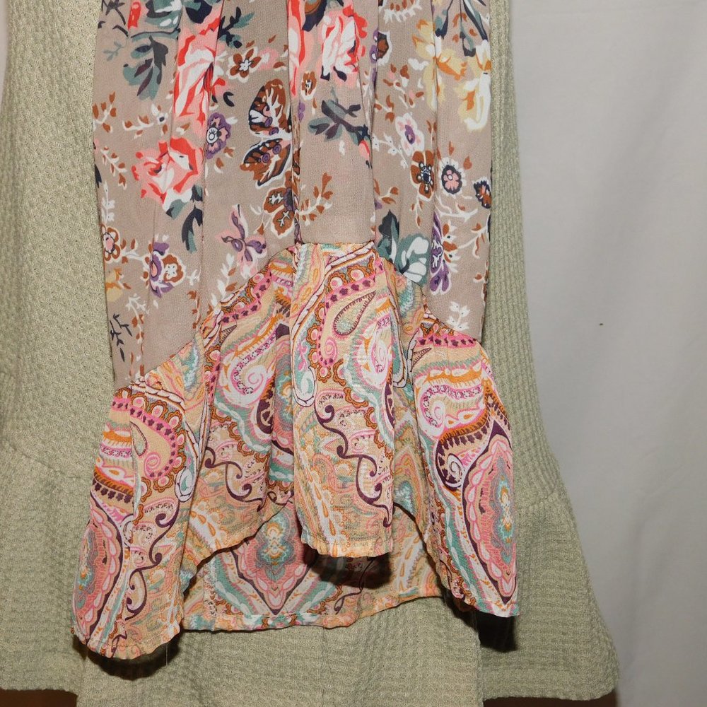 Umgee Peplum Boho Style Top Waffle Knit Floral Bell Sleeves Size Small - Picture 5 of 9